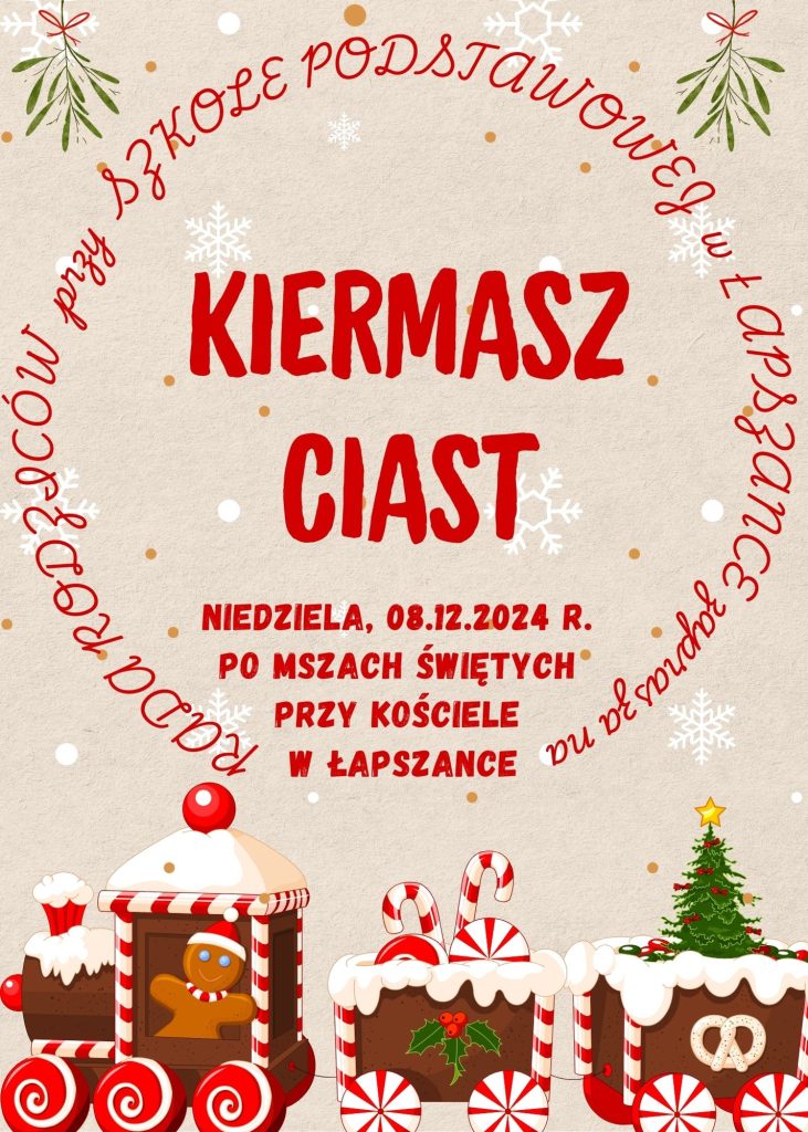 Zaproszenie na kiermasz ciast niedziela 08.12. 24 po mszach świętych