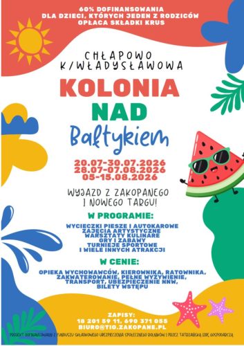 Plakat informujący o kolonii dla dzieci