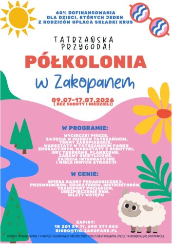 Plakat informujący o kolonii dla dzieci