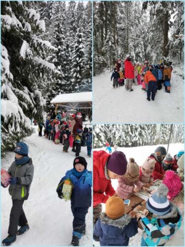 Przedszkolaki odwiedzają chatę  Świętego Mikołaja